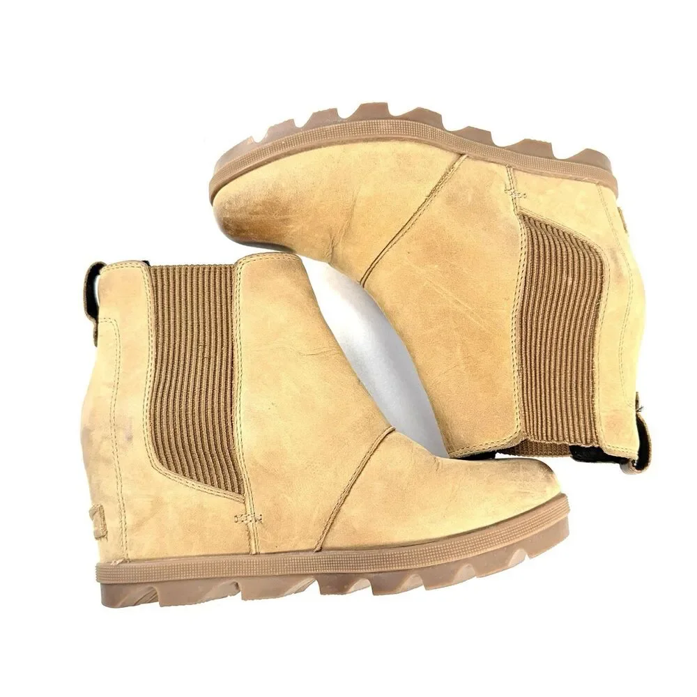 Sorel Boots Womens 7 Joan of Arctic Chelsea Brown Leather Wedge Heels NL3022-224